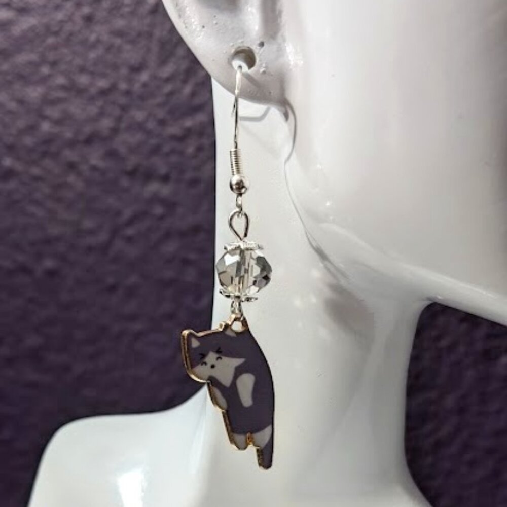 Grey Cat Earrings (925 Sterling Silver)